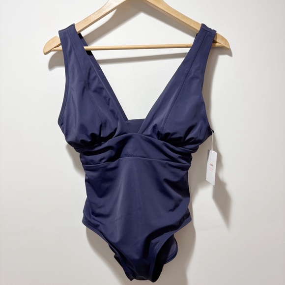 New Andie The Mykonos One Piece Swimsuit Navy Blue Size Small NWT Plunge Deep V - Picture 2 of 15